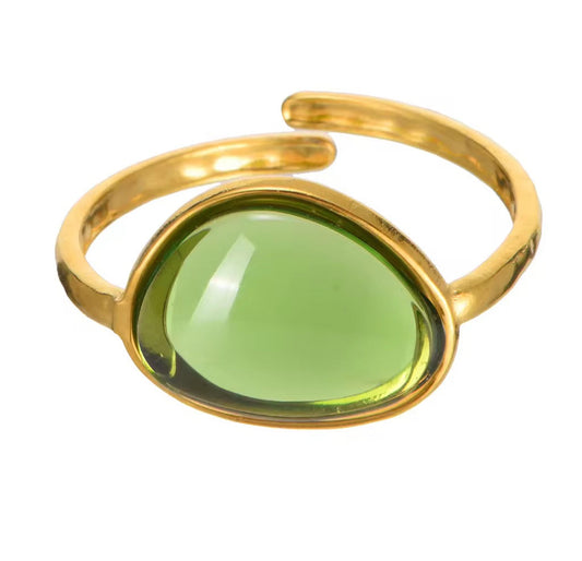 Bague en résine verte et acier inoxydable