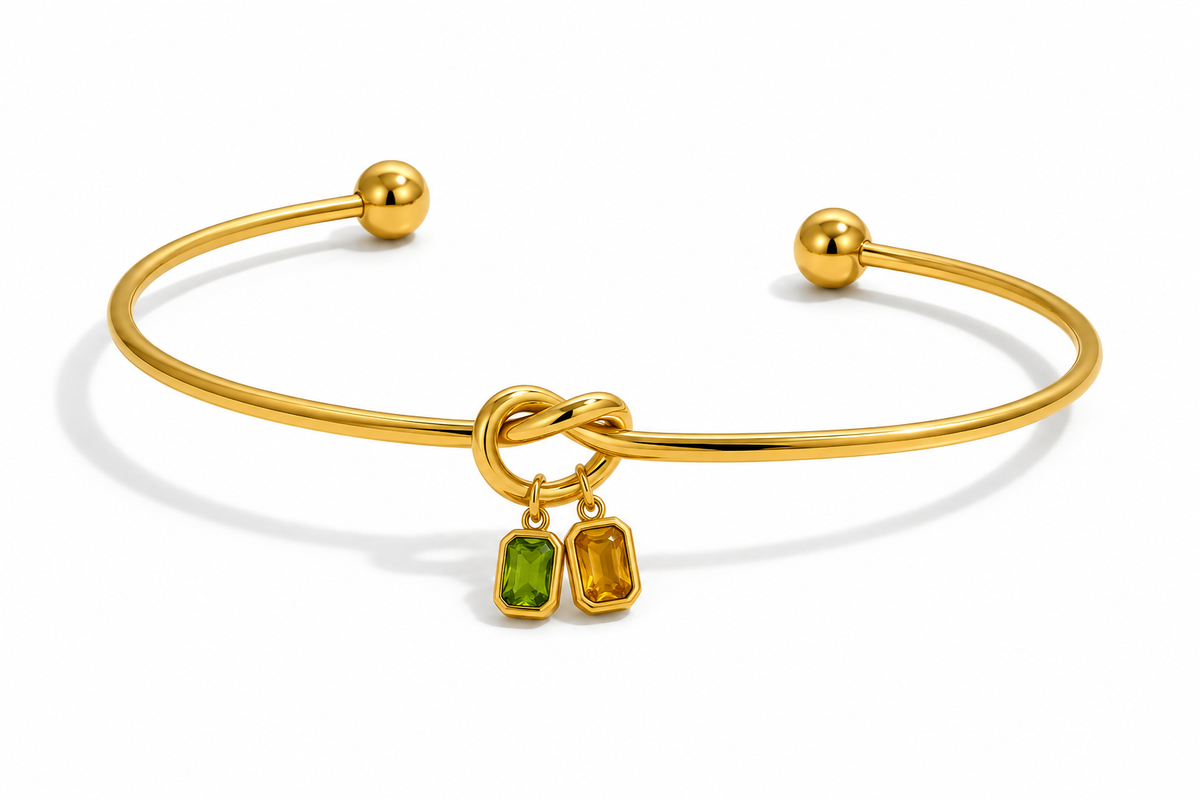 Personalized Birthstone Bracelet – 18K Gold Stainless Steel Bangle