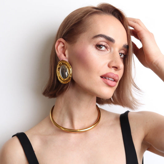 Boucles d’Oreilles Ovales Bicolores – Doré et Argenté