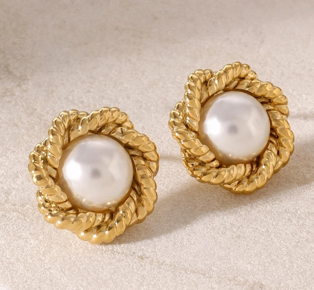 Boucles d’Oreilles Vintage Perles – Acier Chirurgical Inoxydable