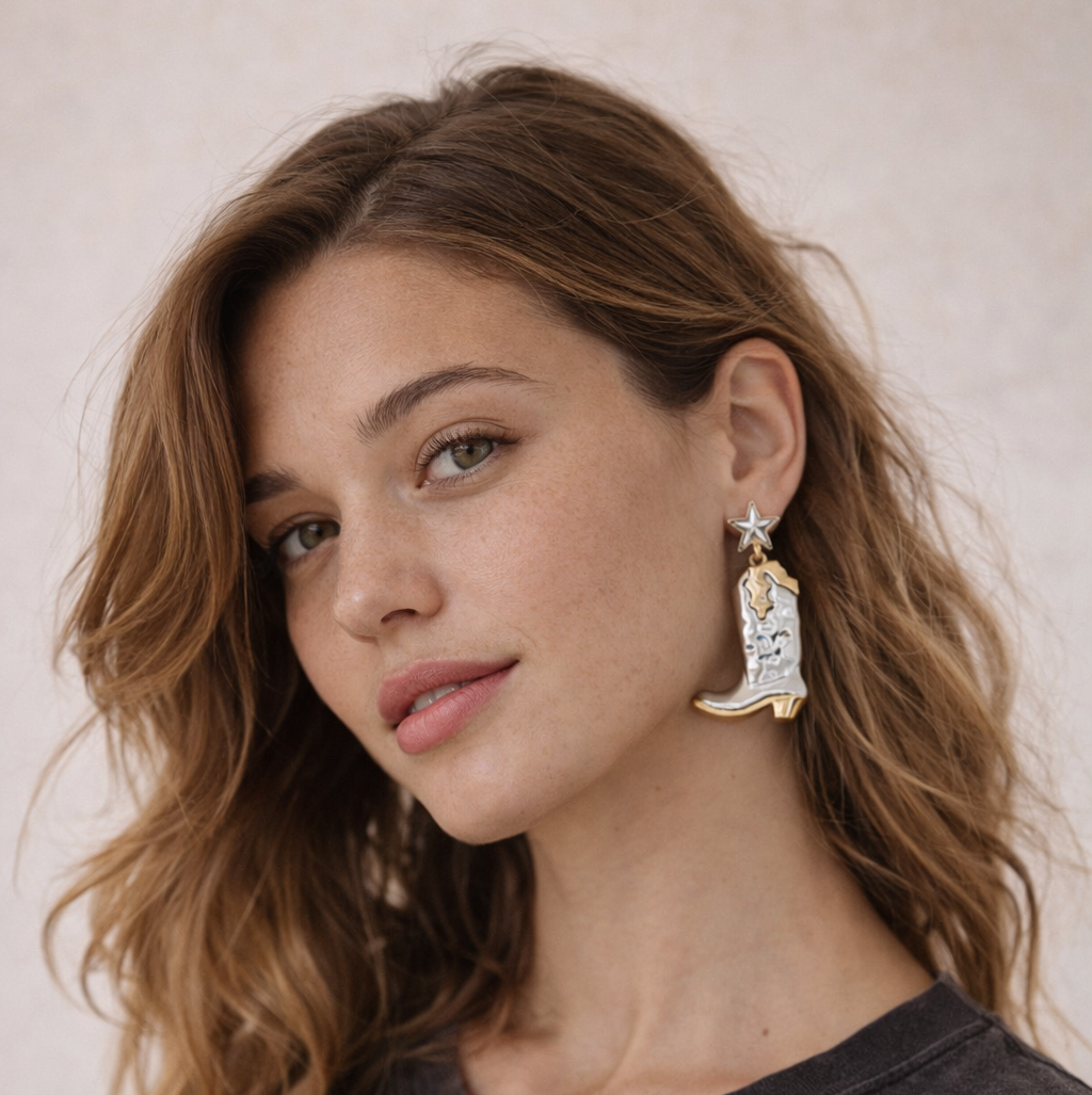 Boucles d’oreilles pendantes Cow-boy en acier inoxydable L'or Didon