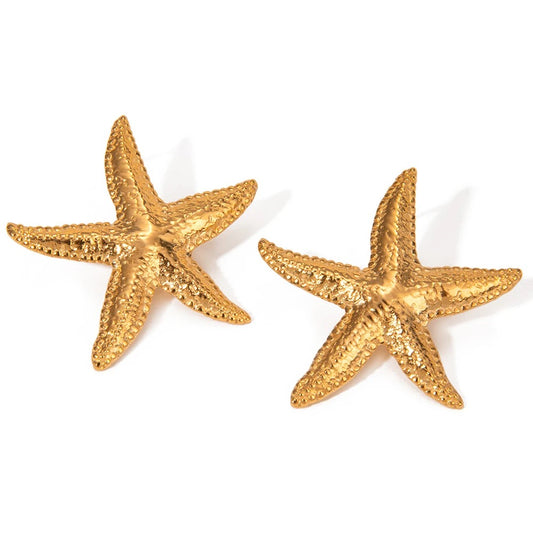 Boucles d’oreilles étoiles de mer dorées en acier inoxydable 