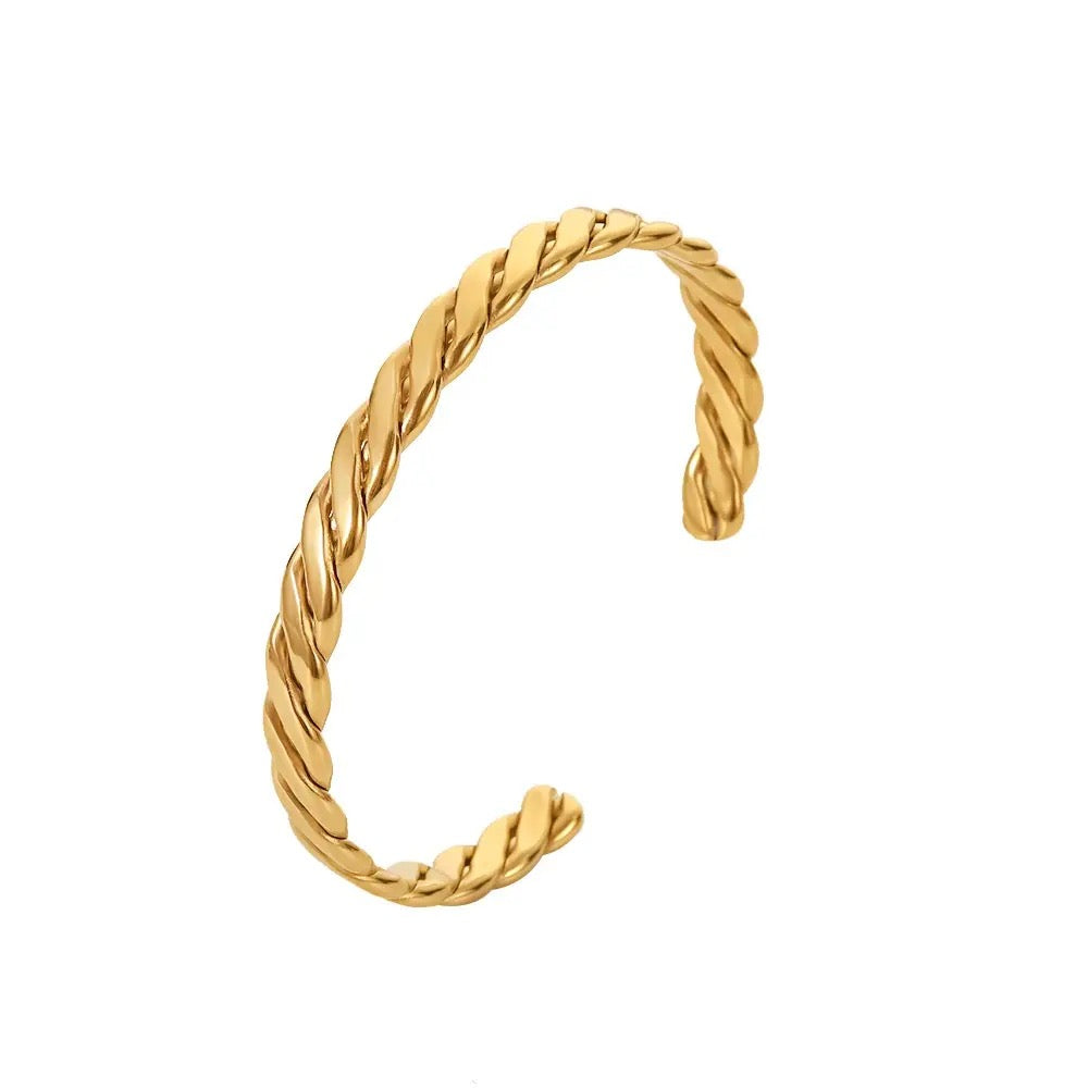 Bracelet jonc torsadé doré ajustable à forme ouverte