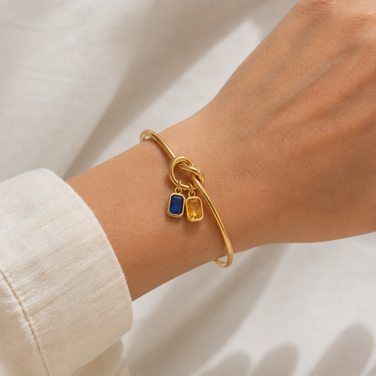 Personalized Birthstone Bracelet – 18K Gold Stainless Steel Bangle