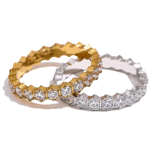 Bague tennis ornée de pierres de zirconium doré et argenté