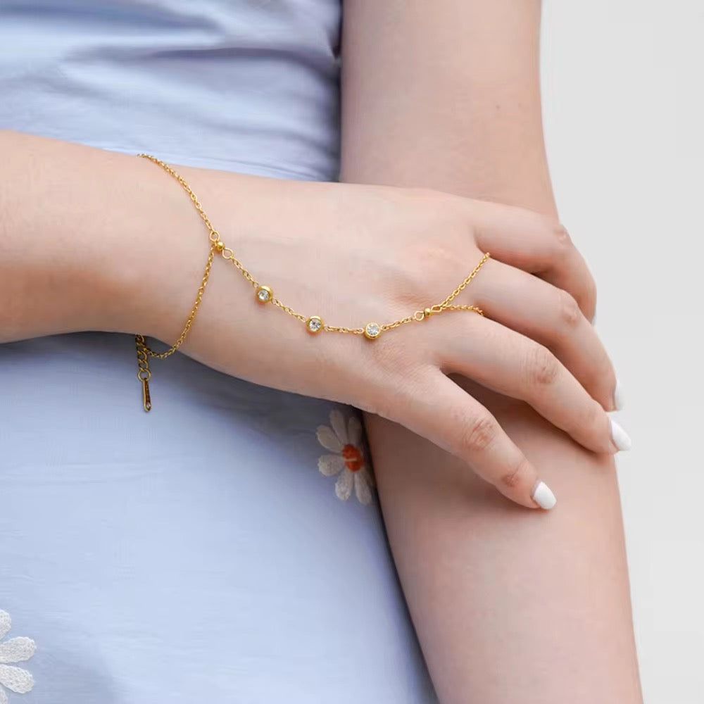 Gold and silver zirconium hand chain | Adjustable hand bracelet – L'Or Didon Paris