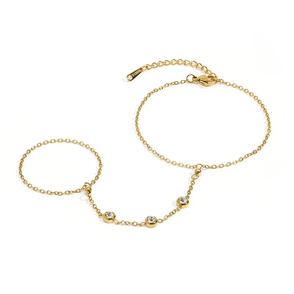 Gold and silver zirconium hand chain | Adjustable hand bracelet – L'Or Didon Paris