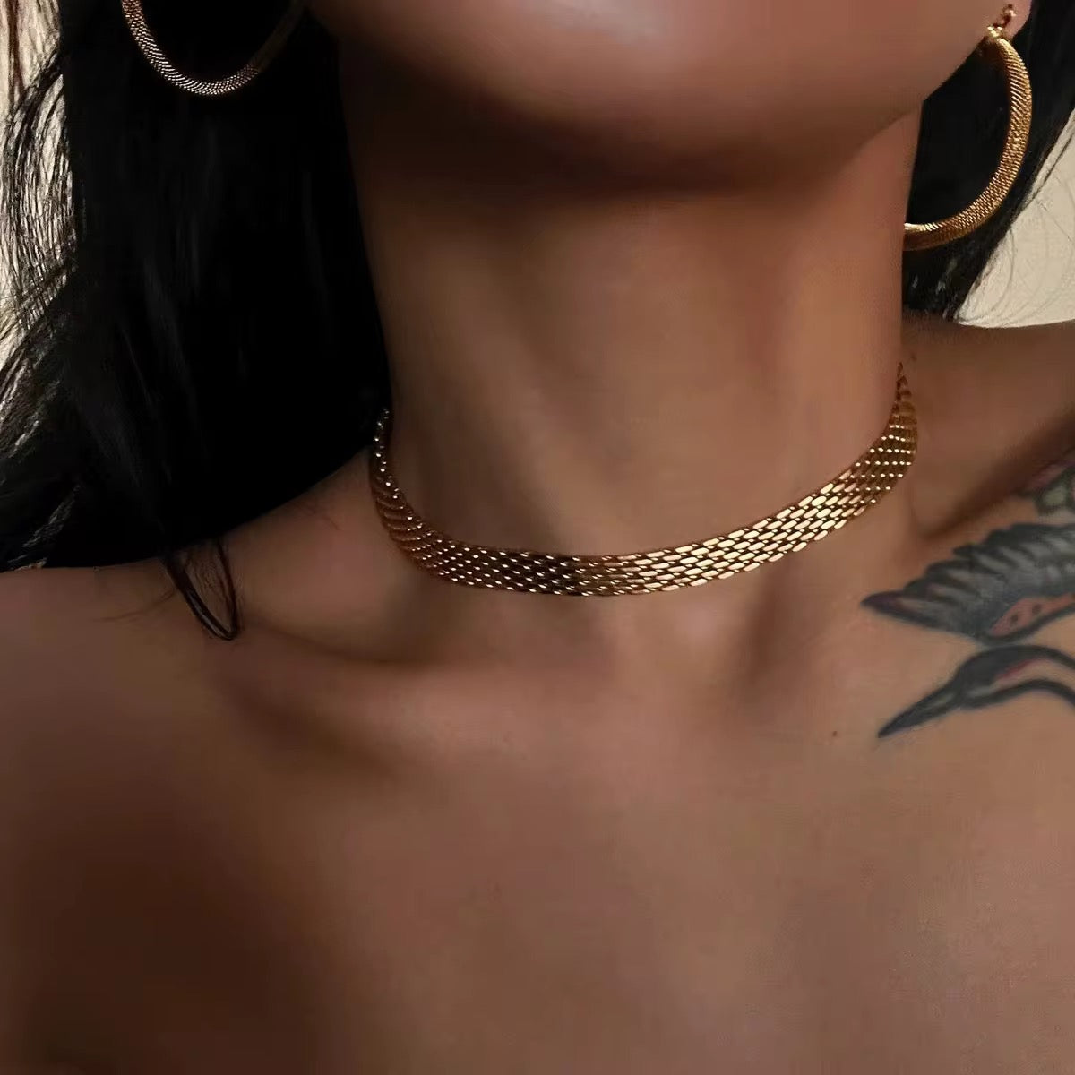 Collier Ashley chaîne plate facettée en acier chirurgical – Doré ou argenté L'or Didon