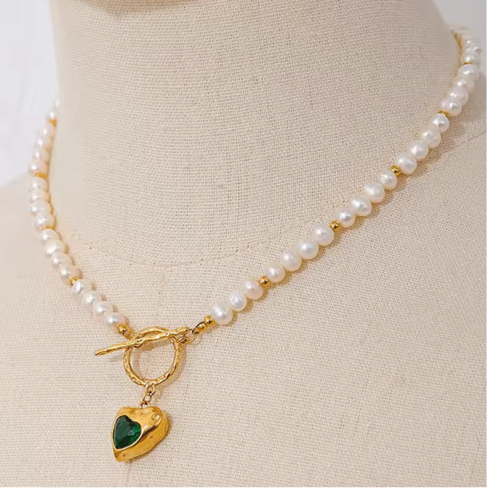 Collier perles naturelles & pendentif cœur L'or Didon