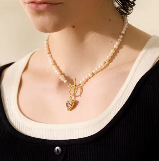 Collier perles naturelles & pendentif cœur L'or Didon