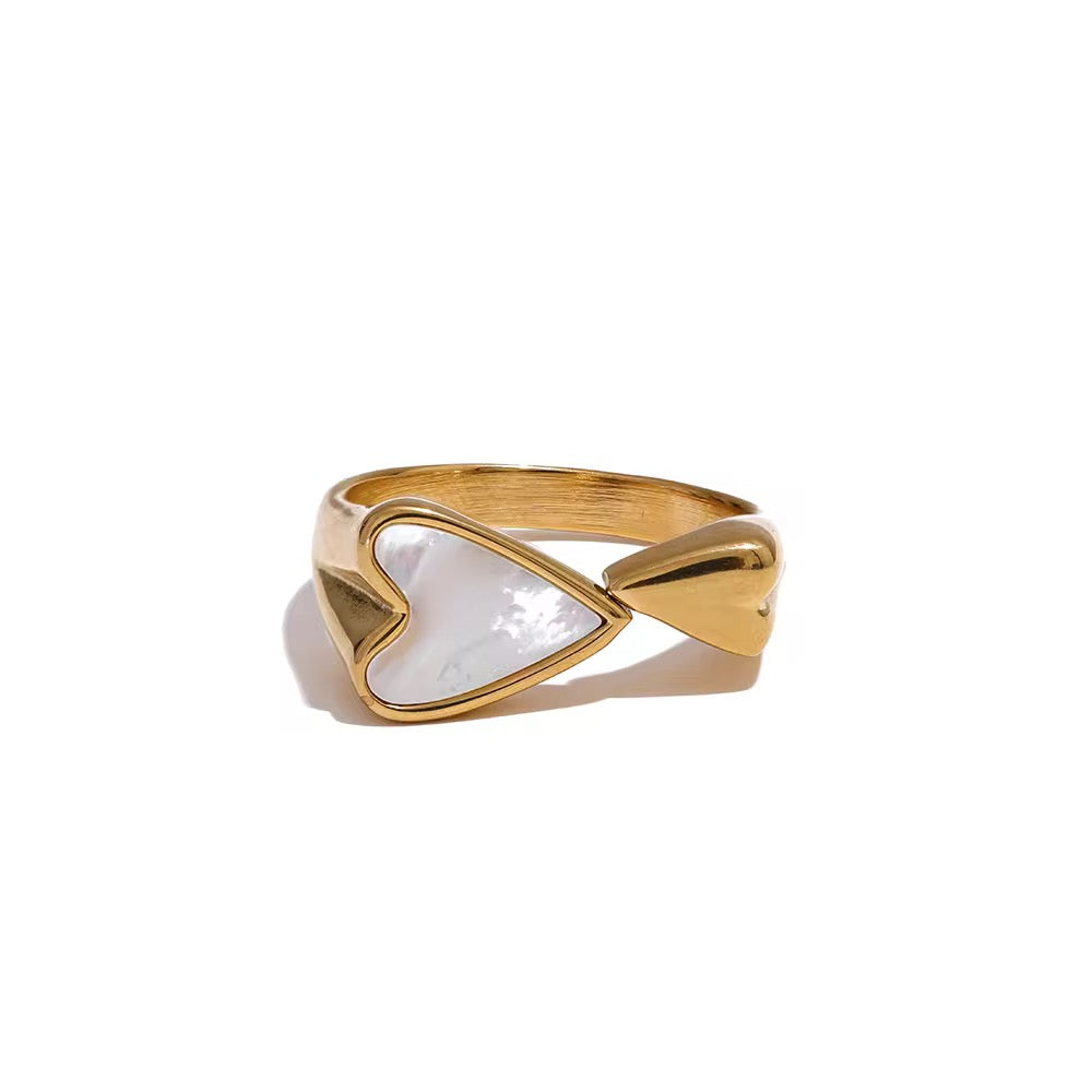 Bague ajustable en doré et en argenté : design cœur