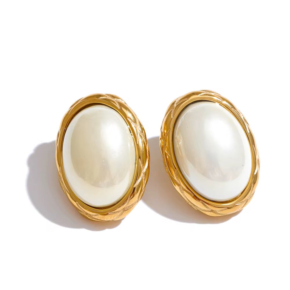 Boucles d'oreilles Nacre & doré style vintage « Christelle »