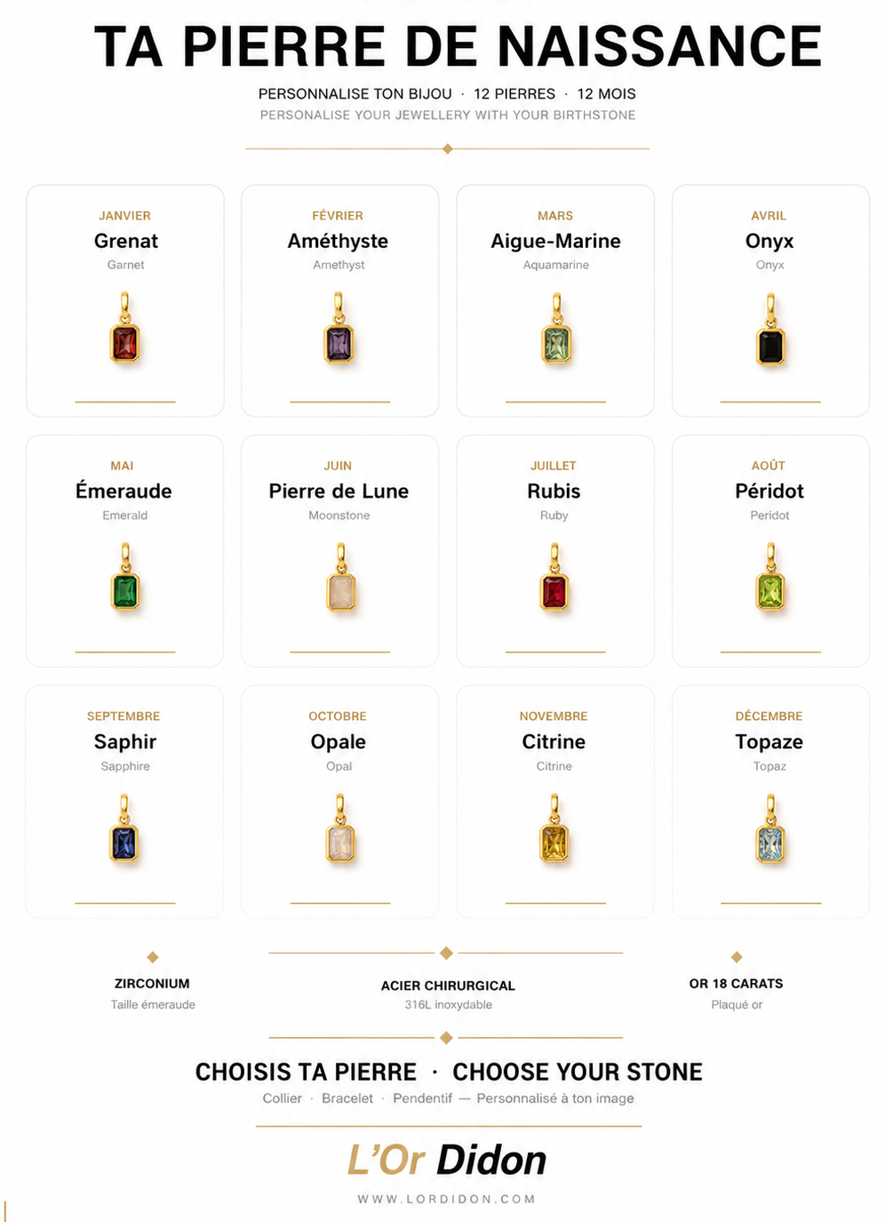 Pendentif pierre de naissance : 12 mois