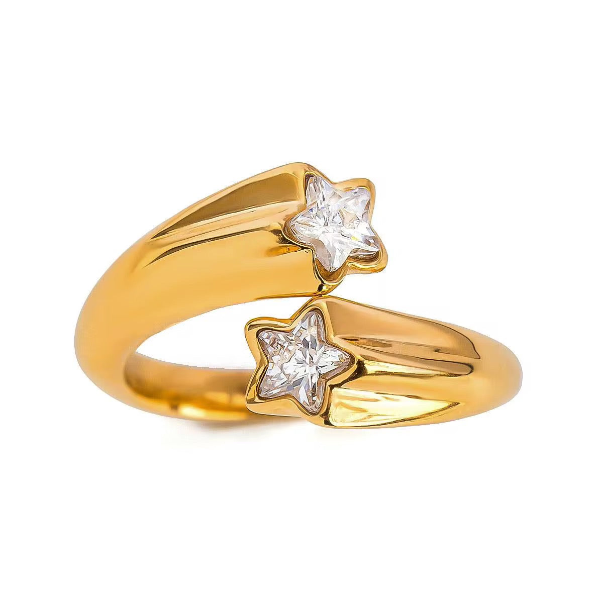 Stars : Bague dorée ornée de deux étoiles en pierres de zirconium