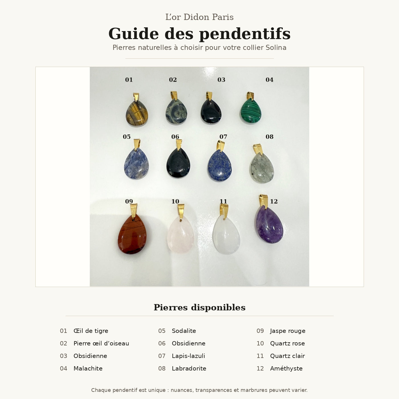Pierres naturelles interchangeables gouttes