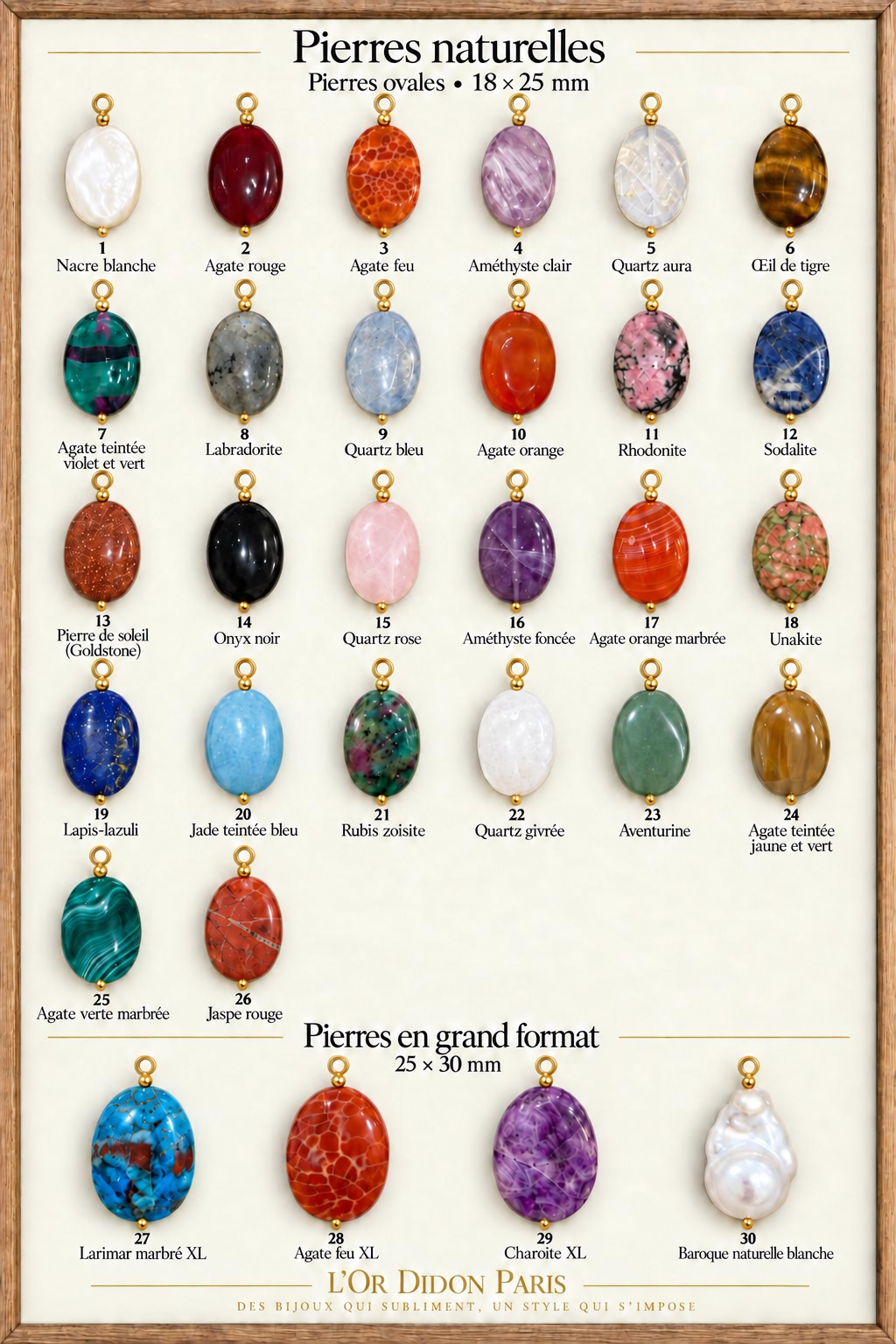 Pendentifs en pierres naturelles ovales 18mm sur 25mm