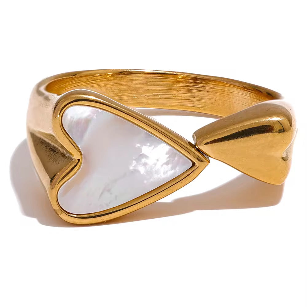 Bague ajustable doré design cœur  blanc L'or Didon