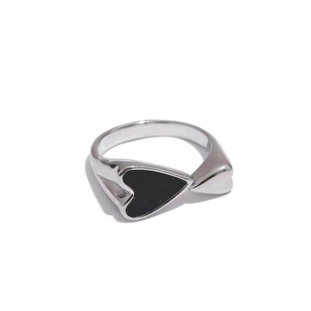Bague ajustable argenté : design cœur noir L'or Didon