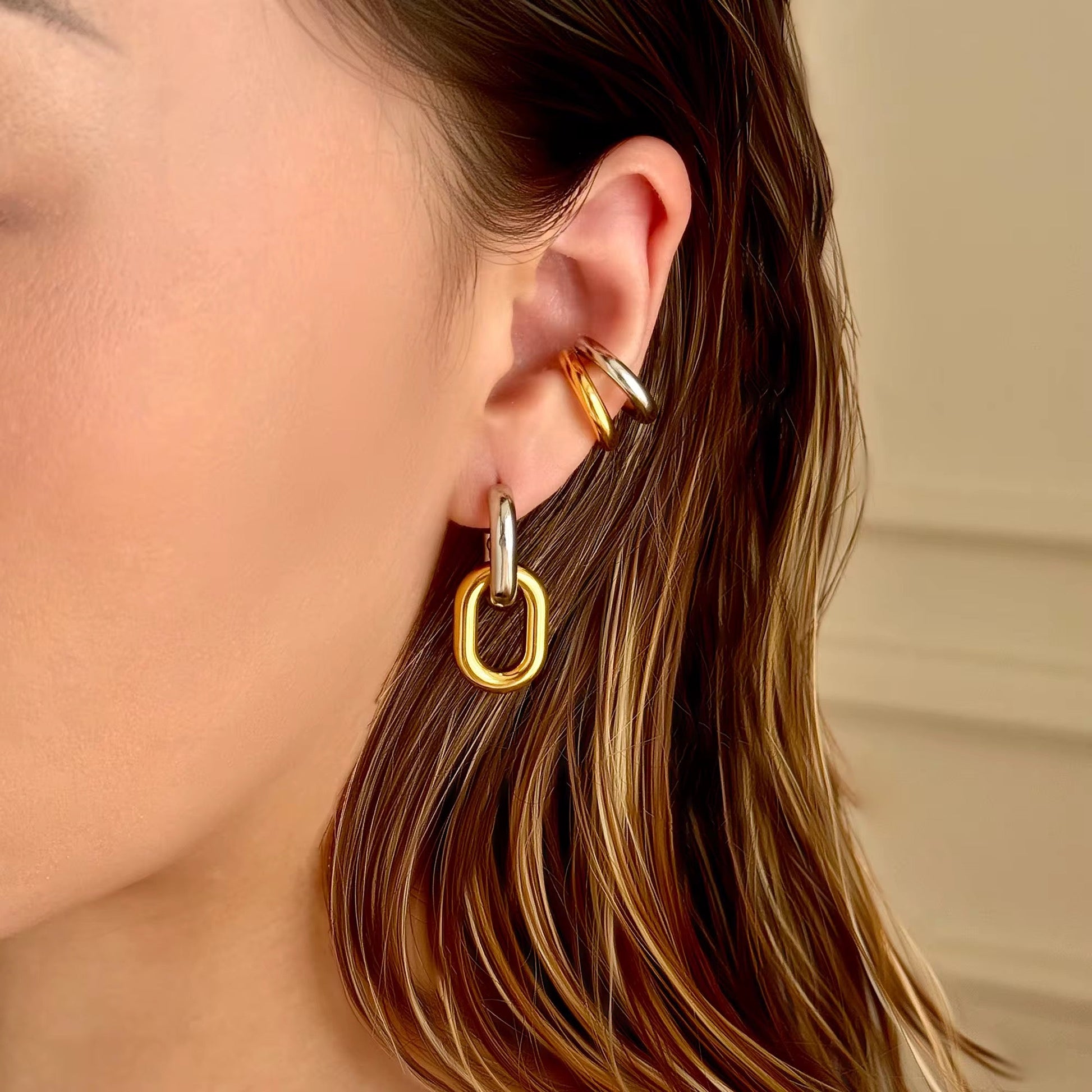 Ear cuff bicolore doré argenté en acier inoxydable chirurgical L'or Didon