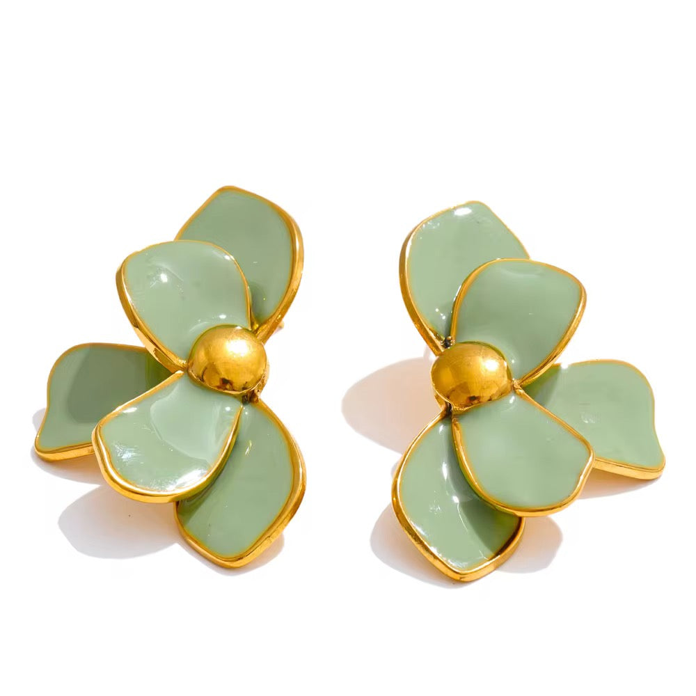 Boucles d'oreilles en émail vert et acier chirurgical inoxydable doré L'Or Didon