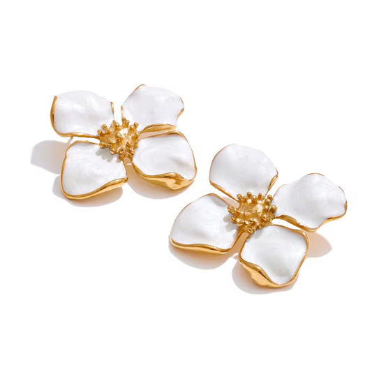 Boucles d’oreilles fleur : émail blanc et acier inoxydable chirurgical L'or Didon