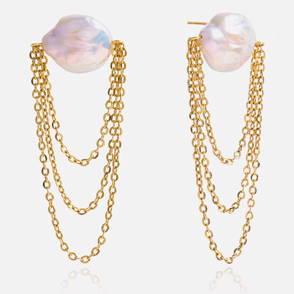 Boucles d'oreilles  dorées avec perle naturelle L'Or Didon