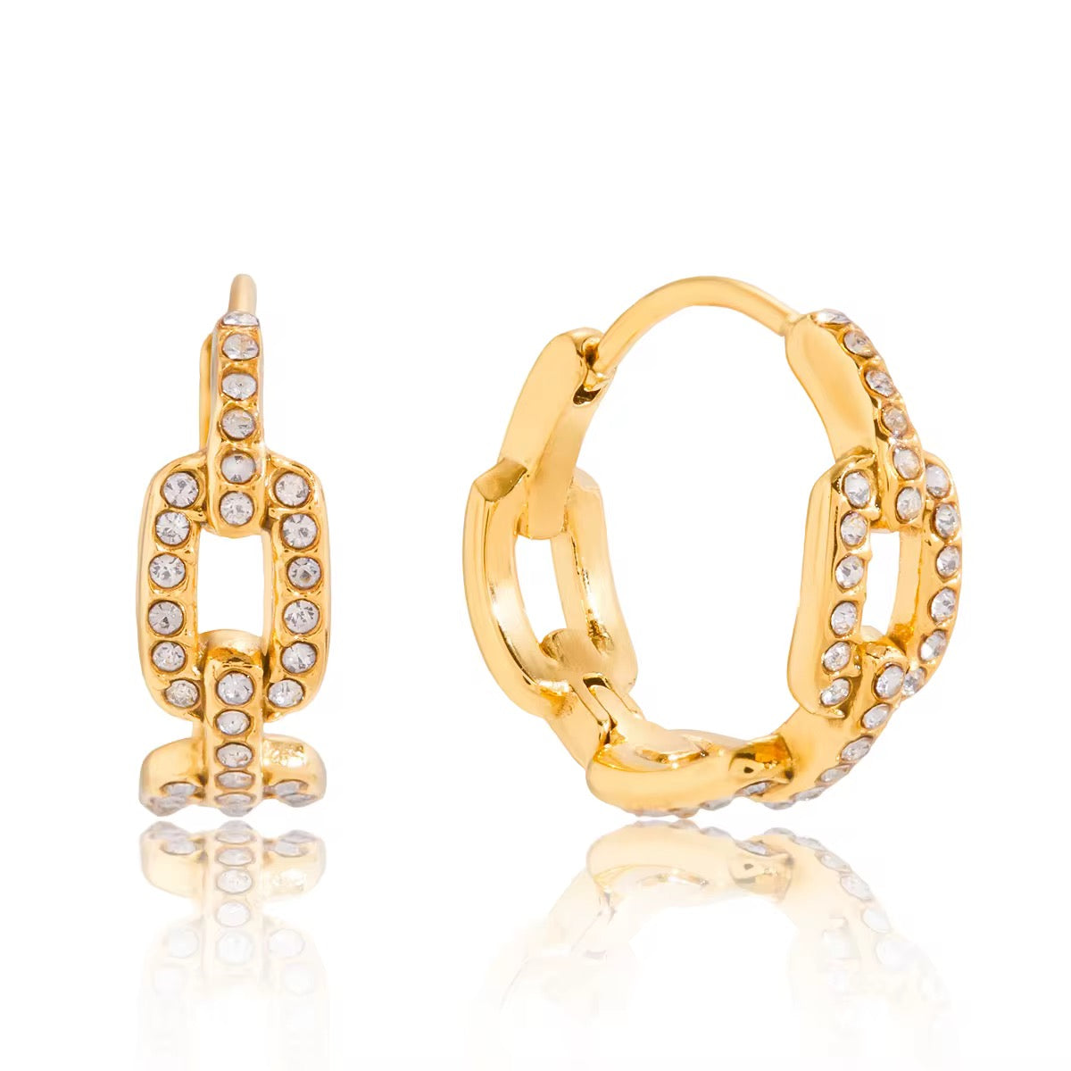 Boucles d'oreilles créoles maillons pavés dorées
