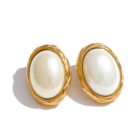 Boucles d'oreilles Nacre & doré style vintage « Christelle »