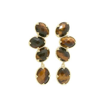 boucles d'oreilles doré ornées avec des pierres naturelles d'oeil de tigre styme bohème chic