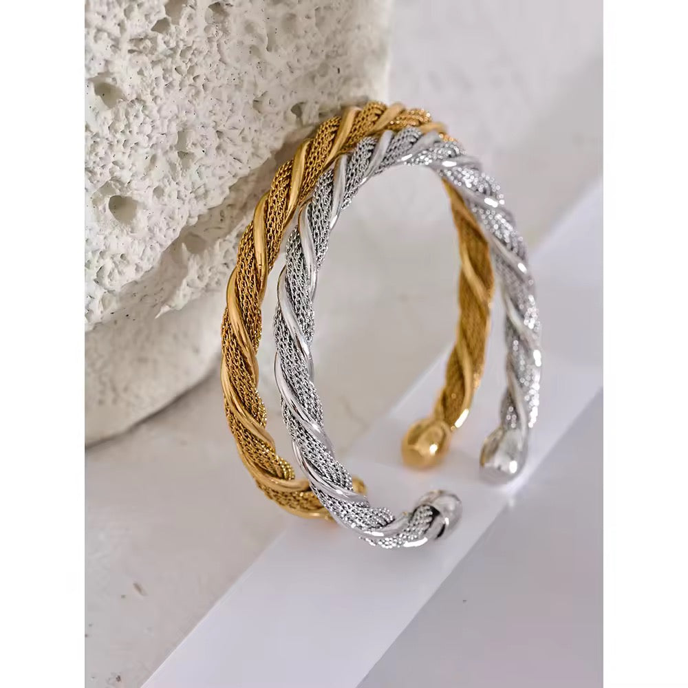 Bracelet jonc torsadé doré ou argenté en acier inoxydable 