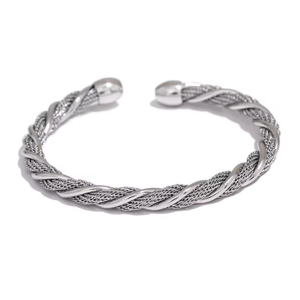 Bracelet jonc torsadé L'Or Didon argenté en acier inoxydable 
