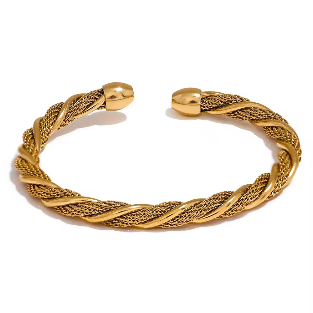 Bracelet jonc L'Or Didon torsadé doré en acier inoxydable  