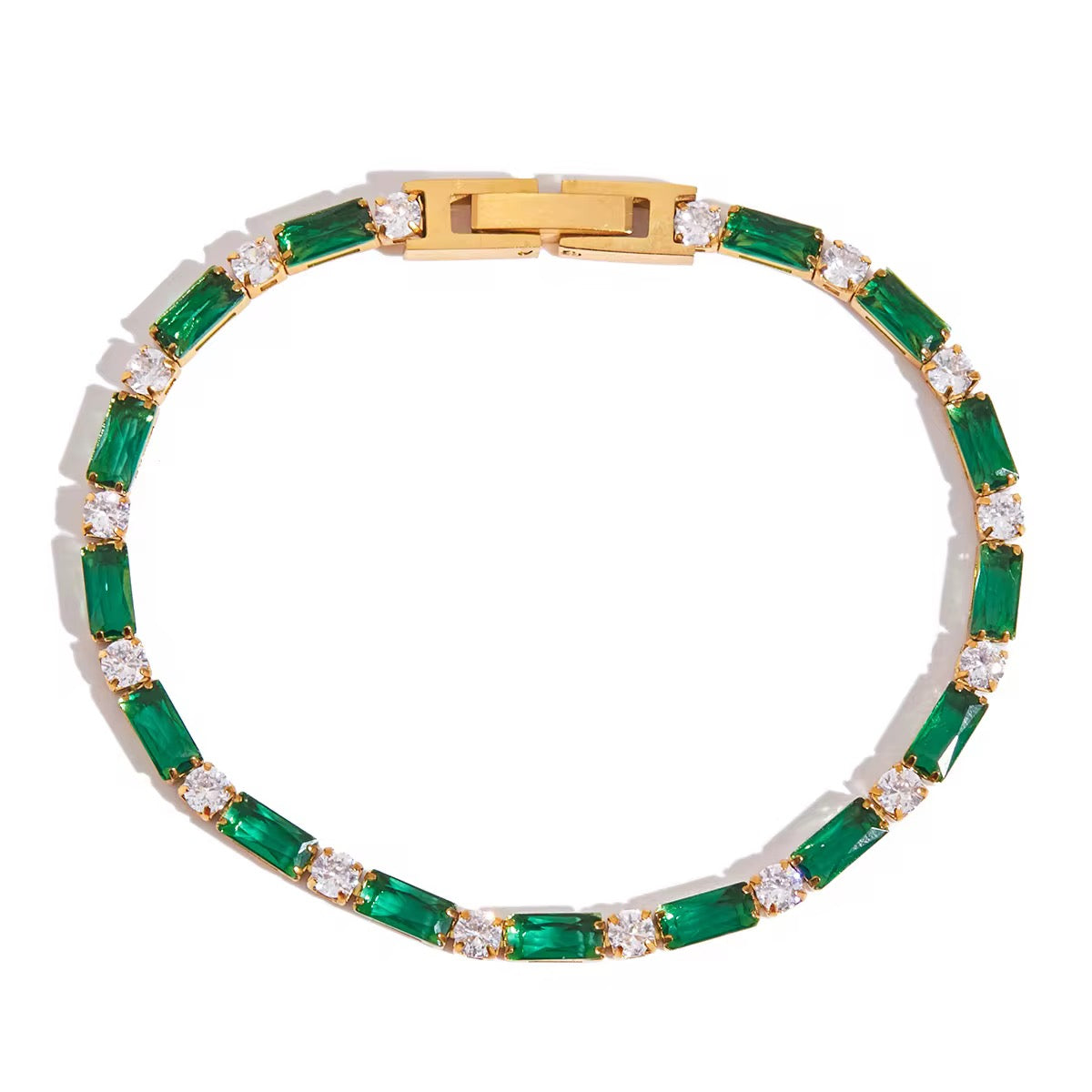 Bracelet tennis : Pierre de zirconium vertes et blanches L'or Didon