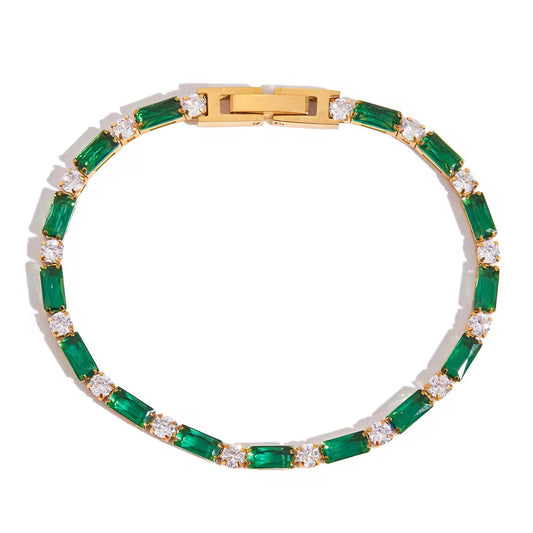 Bracelet tennis : Pierre de zirconium vertes et blanches L'or Didon