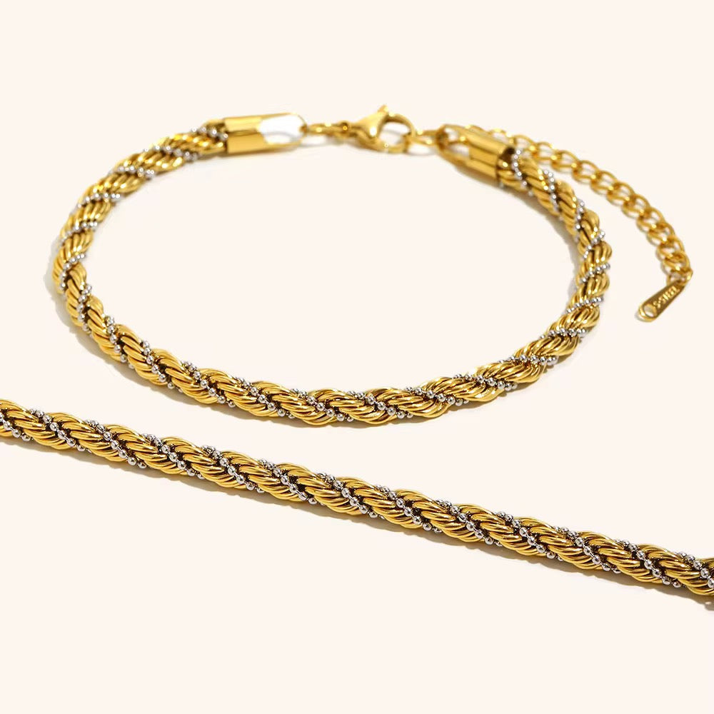 Bracelet torsadé bicolore en acier inoxydable doré à l’or fin