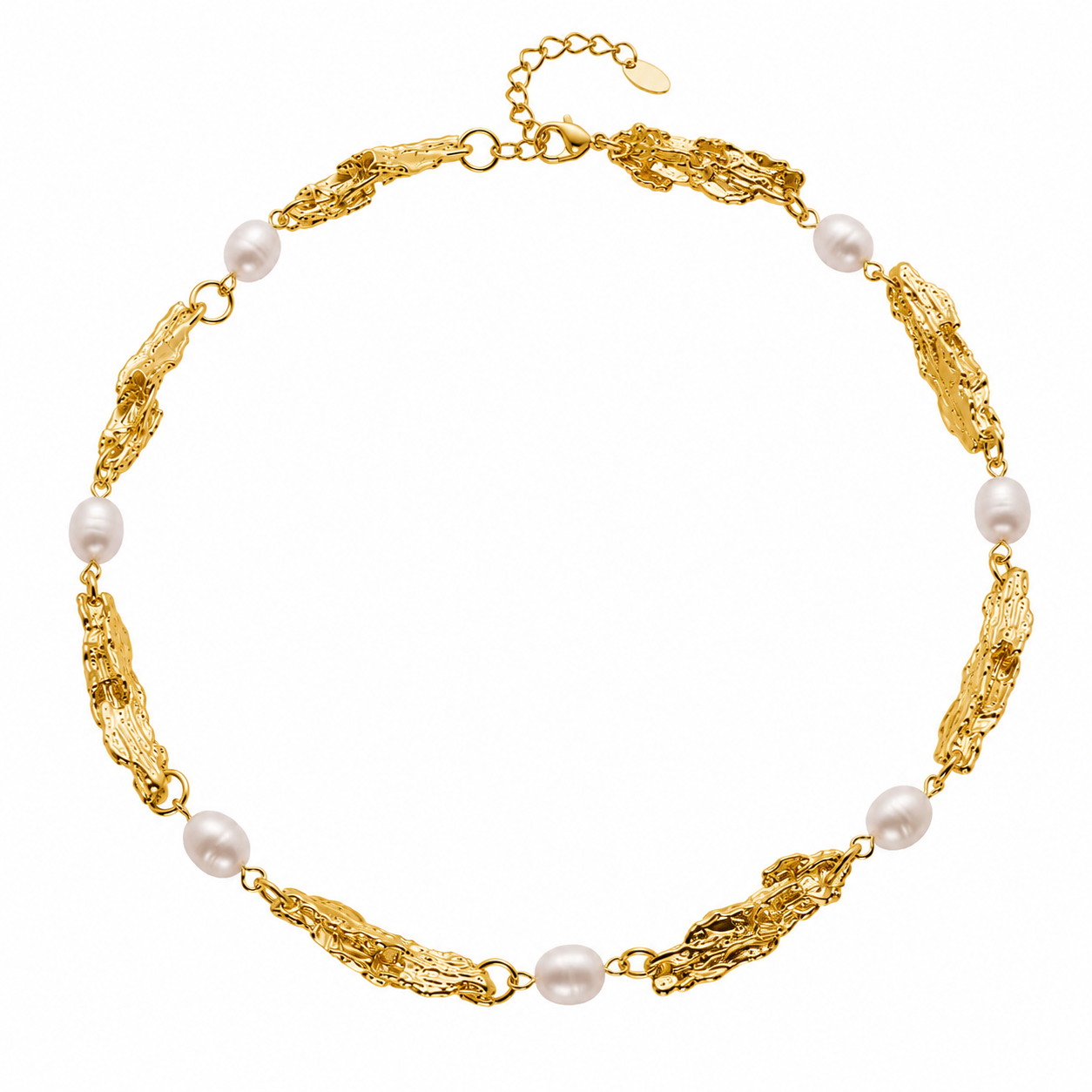 Collier doré texturé avec perles naturelles blanches, bijou femme élégant et moderne