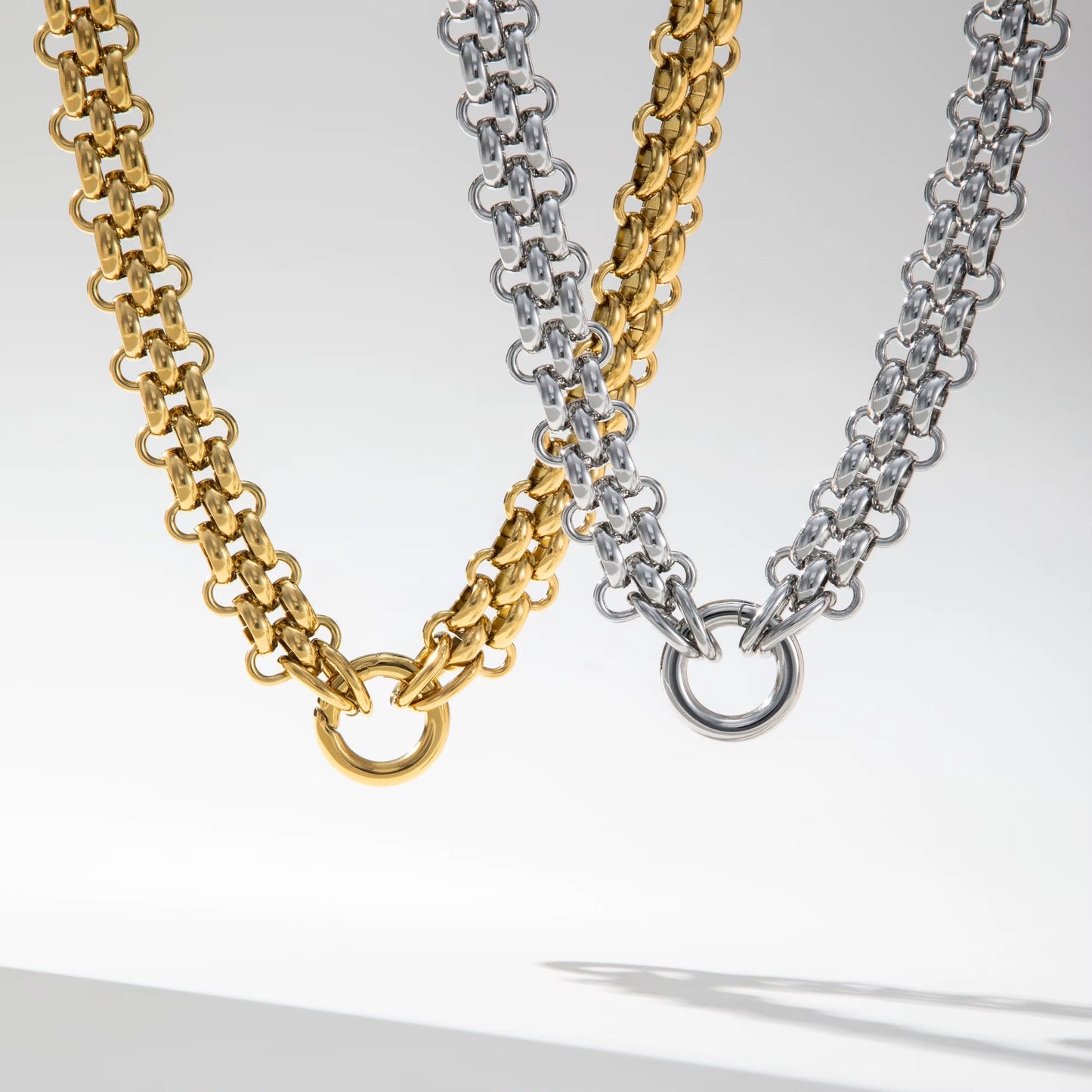 Collier maille corde épaisse doré et argenté en acier inoxydable