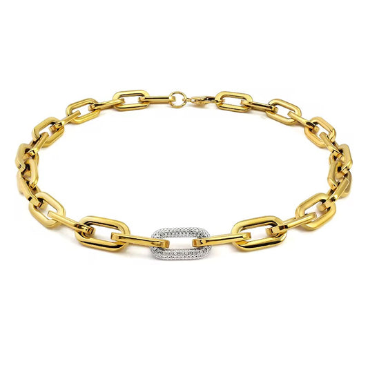 Collier grosse maille doré élégant vue entière