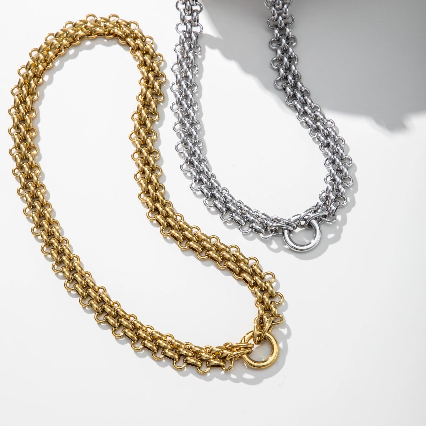 Collier grosse maille en acier inoxydable doré et argenté
