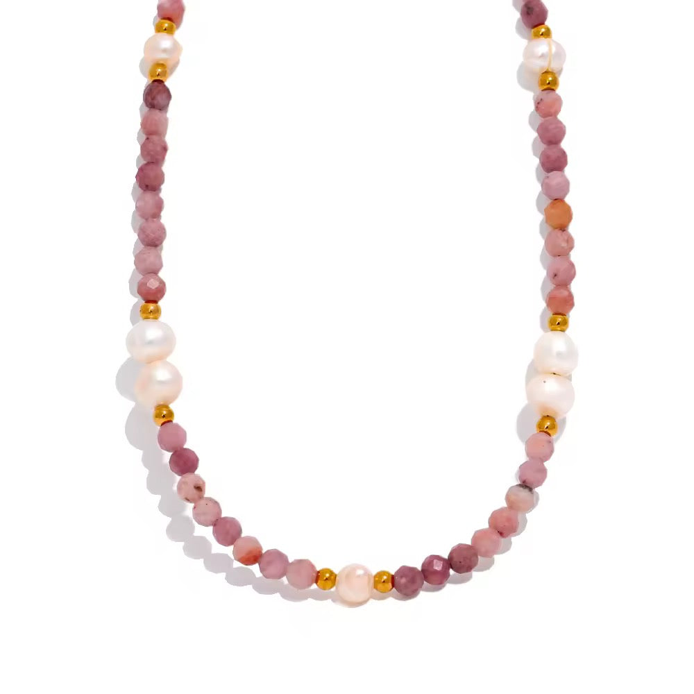 Collier de Rhodonite rose et perles naturelles L'Or Didon