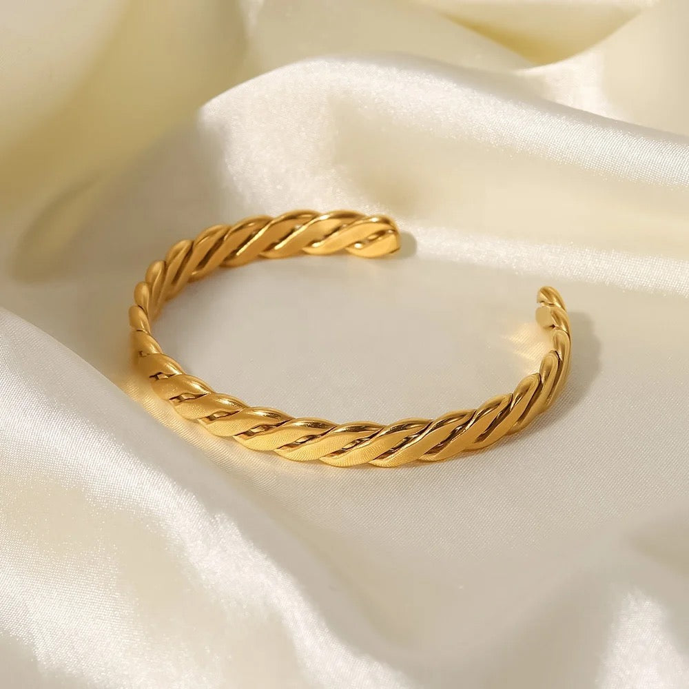 Bracelet jonc torsadé ajustable doré