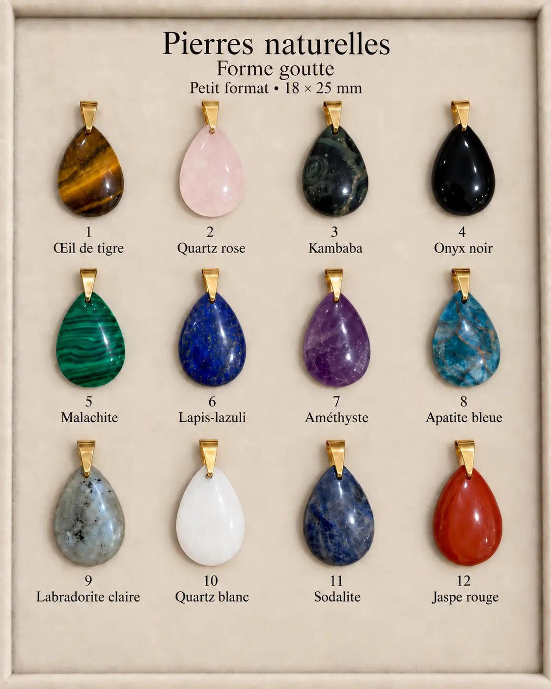 Pendentif interchangeable en pierre naturelle goutte