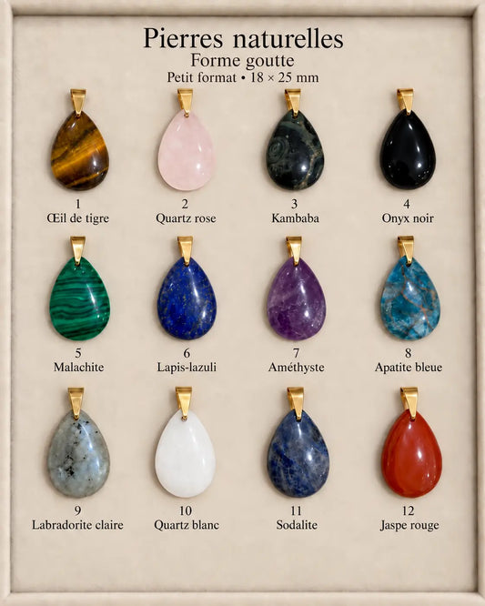 Pendentif interchangeable en pierre naturelle goutte