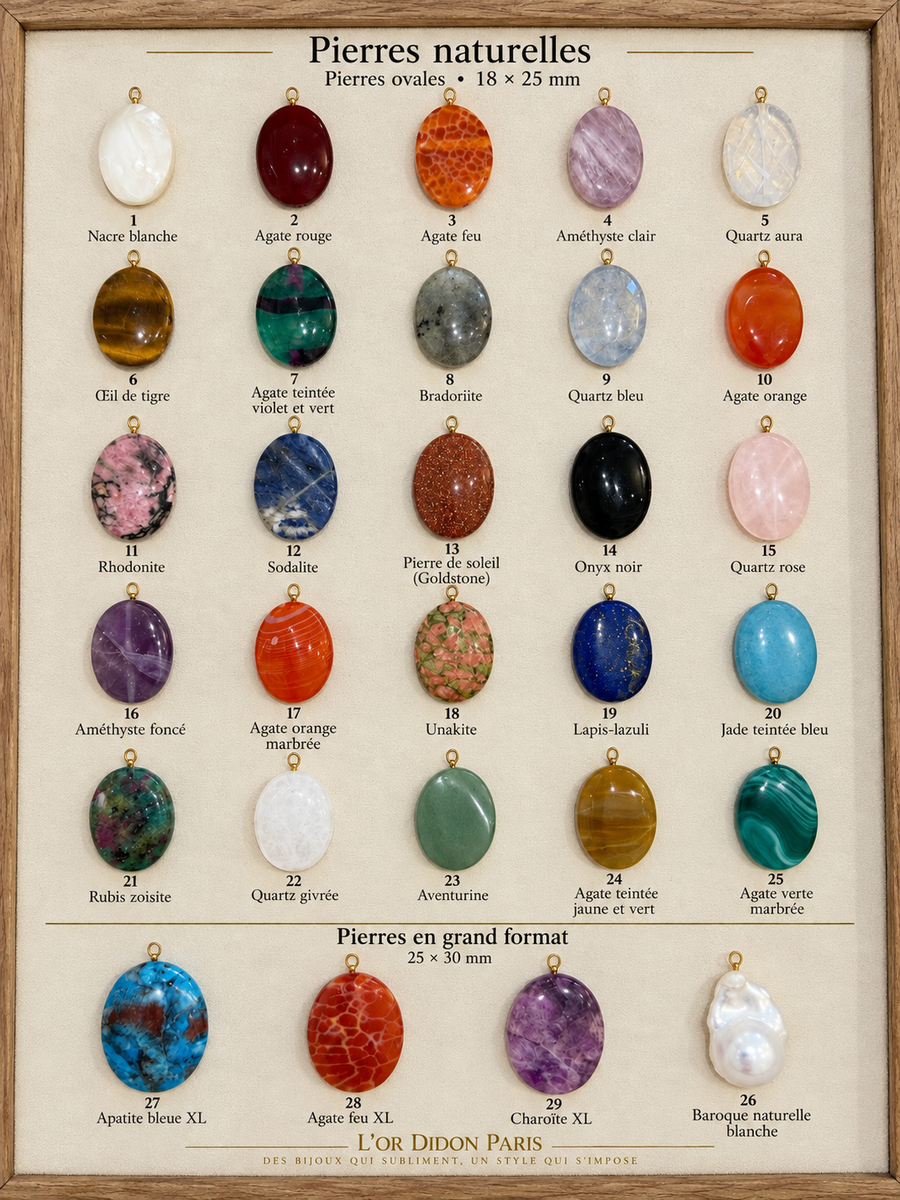 pendentifs pierres naturelles interchangeables ovales verticales